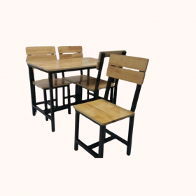 Bàn Ghế Cafe Gỗ Chân Sắt 01