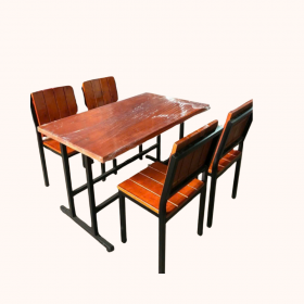Bàn Ghế Quán Ăn Mặt Gỗ Chân Sắt