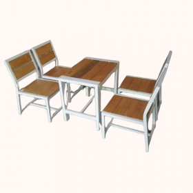 Bàn Ghế Coffee Gỗ Chân Sắt 01