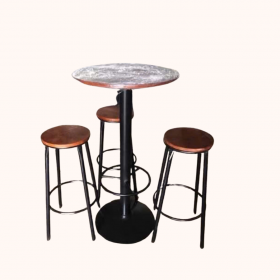 Bàn Ghế Coffee Chân Trụ Sắt 01