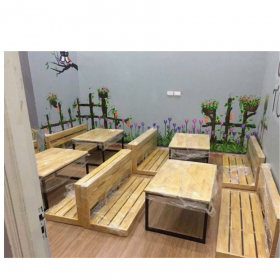 Bàn ghế cà phê gỗ băng dài ngồi bệch