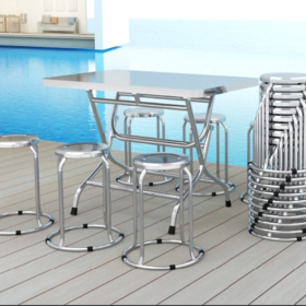 Bộ ban ghế inox vuông 6 ghế đẩu