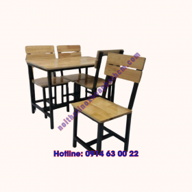 Bàn Ghế Cafe Gỗ Chân Sắt 01