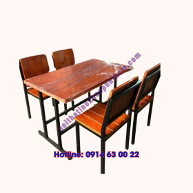 Bàn Ghế Quán Ăn Mặt Gỗ Chân Sắt
