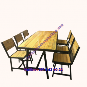 Bàn Ghế Quán Ăn Gỗ Chân Sắt