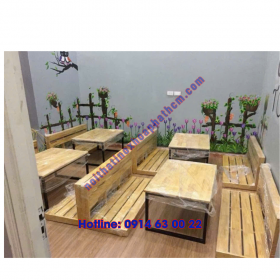 Bàn ghế cà phê gỗ băng dài ngồi bệch