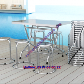Bộ ban ghế inox vuông 6 ghế đẩu