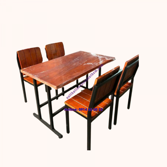 Bàn Ghế Quán Ăn Mặt Gỗ Chân Sắt