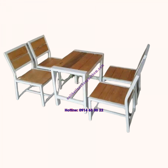 Bàn Ghế Coffee Gỗ Chân Sắt 01