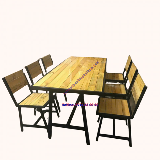 Bàn Ghế Quán Ăn Gỗ Chân Sắt