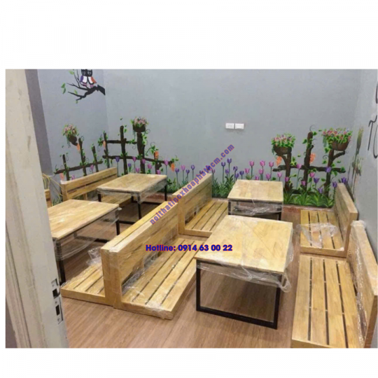 Bàn ghế cà phê gỗ băng dài ngồi bệch