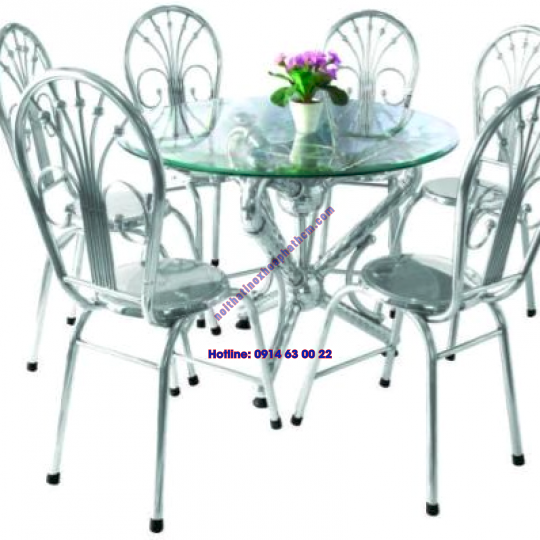 Bộ bàn inox tròn 6 ghế dựa