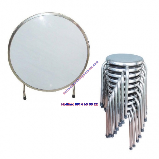 Bàn ghế inox tròn 10 ghế 