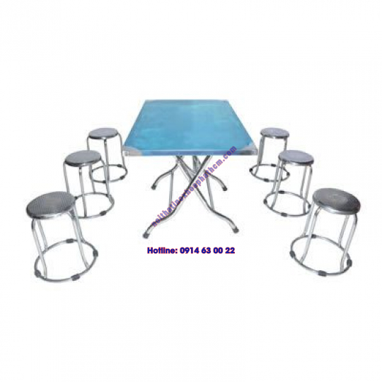 Bộ bàn ghế inox vuông 6 ghế đôn
